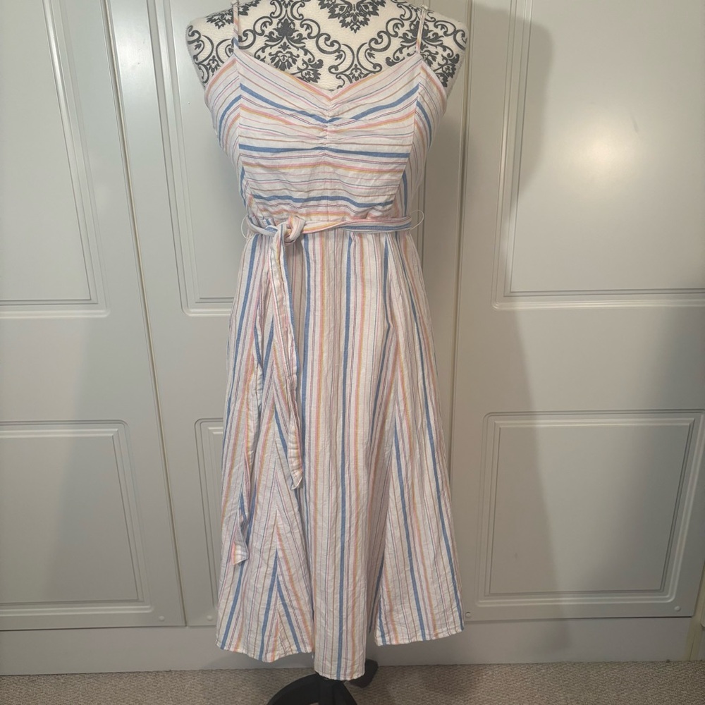 GAP LINEN-blend summer-striped pastel sleeveless sun dress lined size 4
